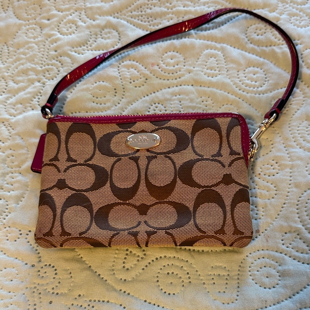 Coach Brown and Pink Signature Wristlet